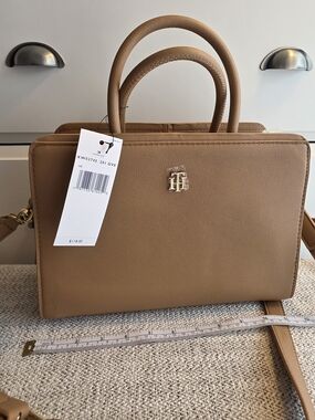 Tommy Hilfiger Tan Structured Satchel Bag